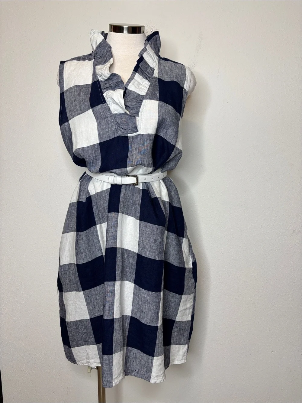 crown & ivy Navy and White Buffalo Check Midi Dress